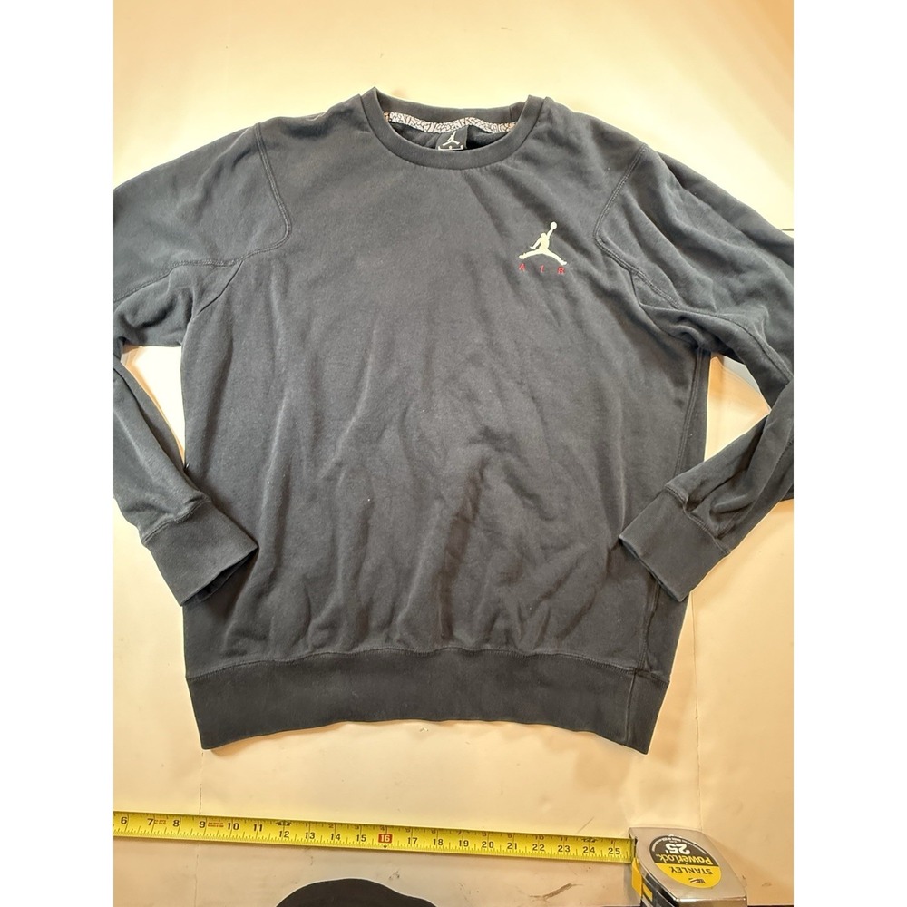 Y2K Jordan Men's Crewneck Sweatshirt Pullover Black Size Large Embroidered Logo